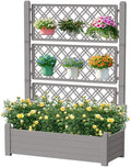 Vixzen 59" Tall Raised Garden Bed,Outdoor Large Resin Planter Box with Trellis and Drain Plug for Climbing Plants,Easy to Assemble,Water Monitor Grey, 43.43"×18.27"×59.29" by Vixzen
