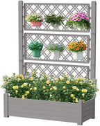 Vixzen 59" Tall Raised Garden Bed,Outdoor Large Resin Planter Box with Trellis and Drain Plug for Climbing Plants,Easy to Assemble,Water Monitor Grey, 43.43"×18.27"×59.29" by Vixzen