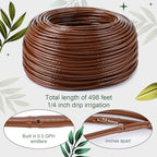 Nuanchu 498 ft 1/4" Drip Irrigation Tubing Irrigation Hose Garden Watering Tube Line with 9.8 Inch Emitter Spacing Blank Distribution Tubing Drip Line Watering for Garden Patio Lawn, Brown - Image 2