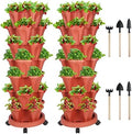 GameXcel Vertical Planter Tower - 7 Tier Stackable Garden Planters with Wheels and Tools Plant Pots for Strawberry Herb Flower and Vegetable Indoor Outdoor Use Red 2 Pack by GameXcel