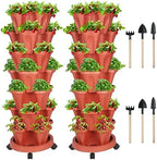 GameXcel Vertical Planter Tower - 7 Tier Stackable Garden Planters with Wheels and Tools Plant Pots for Strawberry Herb Flower and Vegetable Indoor Outdoor Use Red 2 Pack by GameXcel