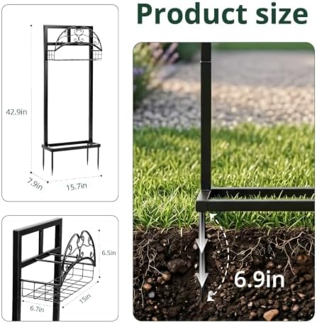 Garden Hose Holder with Storage Basket, Heavy Duty Freestanding Water Hose Stand with 4 Ground Spikes, Garden Hose Holder, Water Hose Stand, Hose Rack, Storage Basket, Outdoor Organizer - Black - Image 4