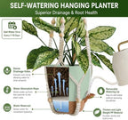 Bouqlife Large Hanging Planters with Macrame Plant Hangers for Indoor Outdoor Plants 3 Set 10" / 8" / 7" Self Watering Pots Hanging Baskets Flower Pot Holders 3 Different Size Green Large - Image 3