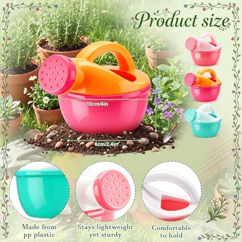 Sieral 20 Pcs Mini Plastic Watering Cans Bulk 3.5 Inch Small Portable Watering Pot Can for Garden, Indoor Outdoor Plants, Flower, Succulents, House Plants, Beach Sand and Water Play Yellow, Pink, Blue - Image 2