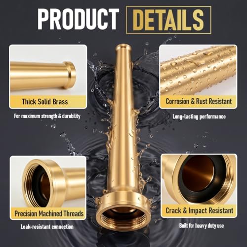 Shimeyao 1-1/2" NPSH/NPT Brass Hose Nozzle, 10" Length, 1/2" Orifice - Image 3