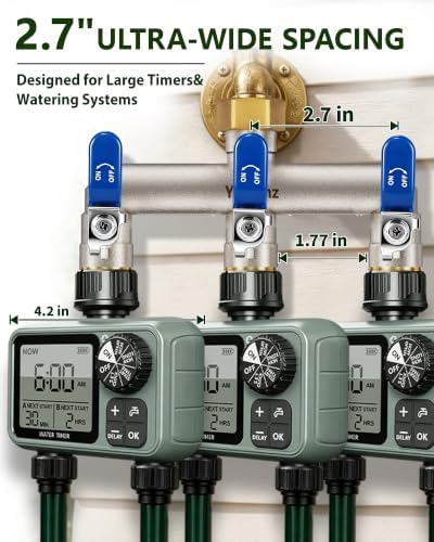 3-Way Garden Hose Splitter, Heavy-Duty Brass, 3/4" GHT, (Blue) - Image 3