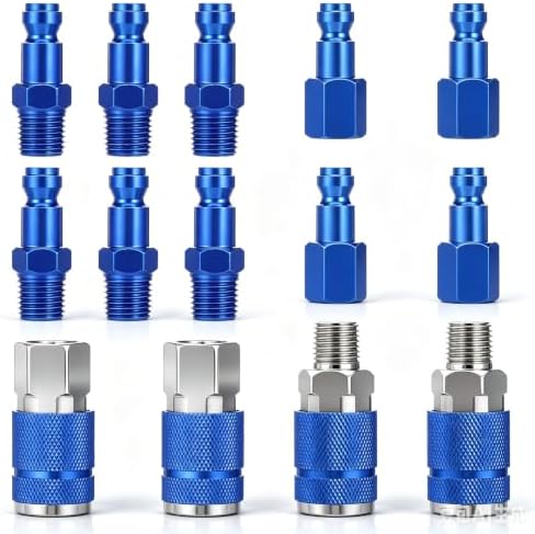 14PCS Type C Air Fittings Connect, 1/4 NPT Aluminum Quick Connect Air Fittings, Automotive Airs Plug & Coupler Set Airs Hose Fitting for Airr Compressor Fitting Kit Aluminum T by Unknown