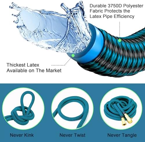 50 ft Expandable Garden Hose with 10 Function Nozzle Sprayer, Lightweight Flexible Water Hose with Durable Collapsible Latex Core & Solid Brass Fittings, 50ft Retractable Stretch Hose Black & Blue - Image 3