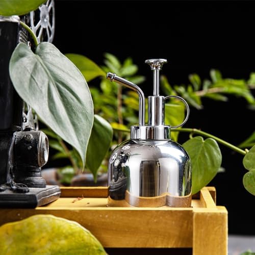 Stainless Steel Plant Mister Spray Bottle, Vintage Style Watering Can, Silver - Image 5