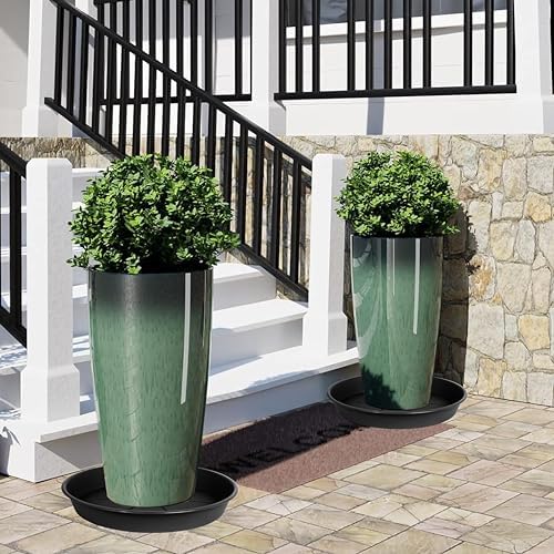 OVZILKI 2 Pack of Plant Saucer Tray 17 inch, Heavy Duty Plastic Pot Plant Drip Trays Saucers for Indoors Outdoor, Plant Water Tray for Planters 15-17" (17", Black) - Image 3
