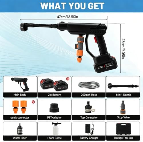 Cordless Portable Washer, Car Wash Kit, 6-in-1 Nozzle, 5 Meter Hose, 900 Max PSI Water Jet, Draw Water Anywhere, for Cars, Fences, Driveways, Home, Garden - Image 3