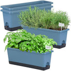 Window Box Planter 4 Packs, 17 Inches Rectangle Flower Pots with Drainage Holes & Trays, Pots for Vegetables, Herbs, Flowers, Garden Windowsill Balcony (Blue, 17 * 5.1 * 6 inch) by Oliz