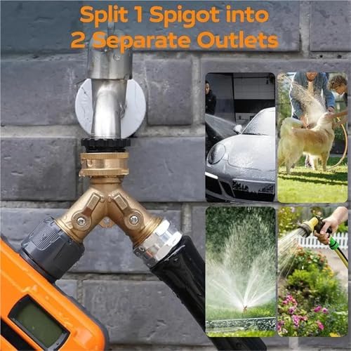 3/4 Inch 2 Way Brass Garden Hose Splitter Y-Type Tap Watering Connector Distributor for Outdoor Faucet 1/2/3 Set for Water Faucet & Spigot(Brass 1pc) - Image 3