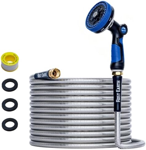 Rosy Earth 25ft Stainless Steel Garden Hose, Heavy Duty Metal Water Hose Blue by RosyEarth