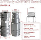 3/8" Flat Face Hydraulic Quick Connect Coupler Set,3/8" NPT Thread,5076 PSI,ISO 16028 Standard,with Dust Caps - Image 3