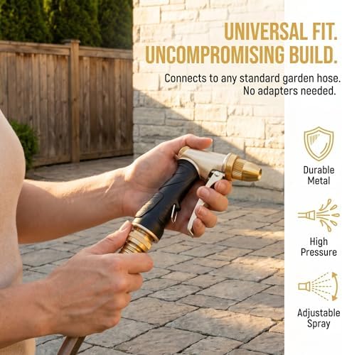 Heavy Duty Garden Hose Nozzle - Upgraded Metal Spray Gun with High Pressure & Adjustable Patterns for Efficient Plant Watering & Car Washing Adjustable Patterns - Image 3