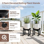 TOSKING 2-Pack Plant Stands with Wheels, Drip Trays, Black Metal - Image 4