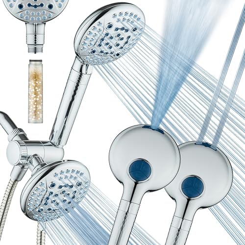 AquaCare High Pressure 6-way Dual Shower Head Combo with Built-in Filter & Power Wash - Clean Tub, Tile & Pets. Remove Chlorine, Lead & Toxins from Water to Protect Skin, Hair, & Nails. Chrome Finish by HotelSpa