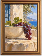 Purple Grapes in Ceramic Bowl Gold Framed Poster for Dining Room Wall Art by Unknown