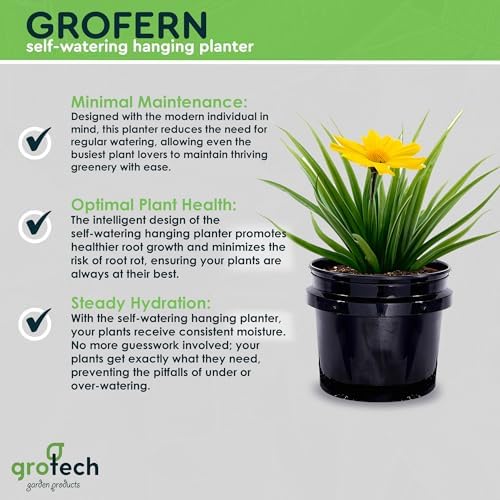 GroTech Garden GoFern Self Watering Hanging Planter - Hanging Planters with Sleek Back Design - Sturdy Chain Hanger Basket with One Gallon Reservoir for Ferns, Cascading Flowers, & More - (Set of 2) - Image 3