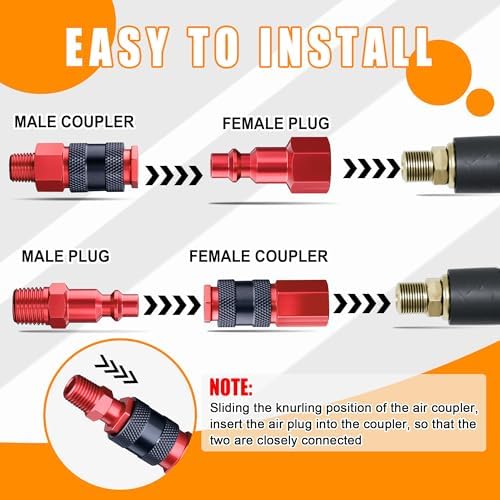 34PCS 1/4" Aluminum Air Hose Fitting Coupler & Plug Compressor Kit - Image 5