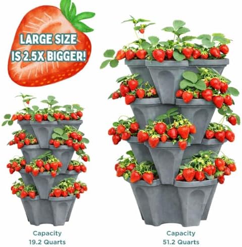 Vertical Garden Planter 4 Tier Stackable System 16 Plants, Space Saving Herb, Strawberry & Food Crop Planter with Center Support Hole for Indoor Outdoor Gardening (4, Slate Gray, Large) - Image 5