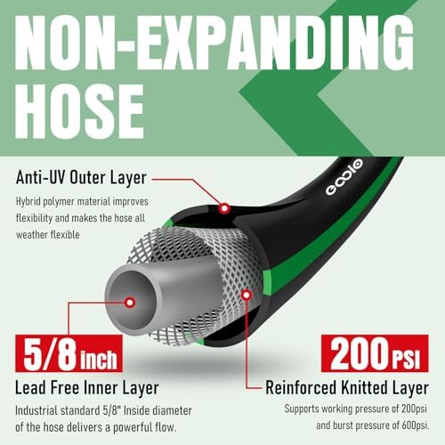 Garden Hose 100 ft x 5/8" with Nozzle, Water Hose Heavy Duty Flexible, Lightweight Kink-less Hybrid Hose with Swivel Handle, Male to Female Fittings (Green, 100FT) - Image 5