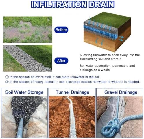 2/3/4/6/8/10/12 Inch Diameter Soft Infiltration French Drain Pipe Non Woven Fabric Flexible Drainage Pipes for Outside Yard/Road Shoulder Corrugated Drain Hose,L 17m(55.8ft),12in - Image 2