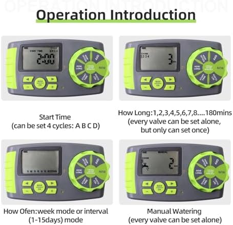 NURII Automatic 4-Zone Irrigation System Watering Timer, Garden Water Timer Controller System with 2 Solenoid Valve (Size : Green2) - Image 6