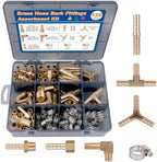 KOOTANS 132pcs Brass Hose Barb Fittings Assortment Kit Barb Splicer, Male Coupler, Female Adapter, 90° Male Elbow, Tee, Y Shaped Union Air Hose Fittings with Clamps for Water Fuel Air Line Connector by KOOTANS