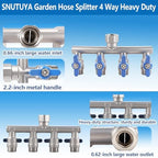 304 Stainless Steel Garden Hose Splitter 4 Way Heavy Duty, Full Flow T Valve Water Hose Splitter With 2.1" Extra Long Handle, Lead-free，3/4" GHT Thread Connector For Outdoor Spigot Faucet - Image 4