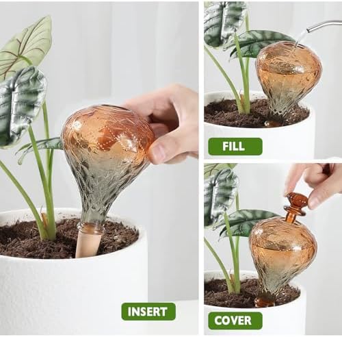 12 oz Plant Watering Globes, Red Glass Self Watering Bulbs Top Fill with Terracotta Spikes Stake, Self Watering Planter Insert Vacation Automatic Plant Waterer Device for Indoor & Outdoor 2Pack - Image 4