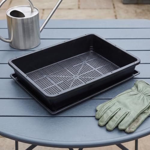 Kisangel 2 Set Flat Seed Starter Trays with Bottom Watering Trays for Vegetable & Wheatgrass Sprouting, Stackable Black Plastic Nursery Flats, 14.6 x 12 Inches - Image 5