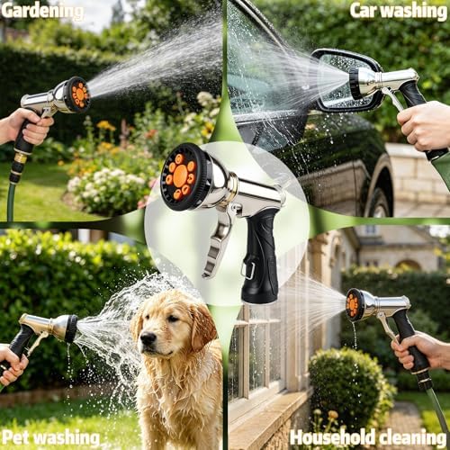 Garden Hose Nozzle Heavy Duty, High Pressure Hose Sprayer with 9 Spray Patterns, Metal Water Hose Nozzle Leakproof for Car Washing, Lawn Care, Plant Watering, Patio Cleaning & Pets (orange) - Image 6