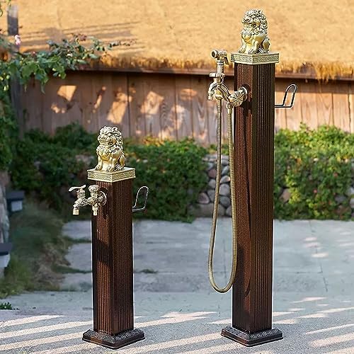 Freestanding Outdoor Garden Hose Holder Stand with Brass Faucet, Heavy Duty Metal Water Hose Storage Stake Rack for Backyard, Antifreeze Cracking(Hose Included) (Color : - Image 4