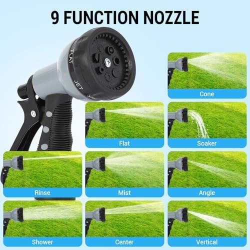 Retractable Garden Hose Reel, 1/2 Inch x 100 Ft Water Hose Reel Wall Mounted, Any Length Lock, Slow Auto-Rewind, 9 Function Spray Nozzle & 180° Swivel Bracket, Garden Watering, Hose Storage - Image 2