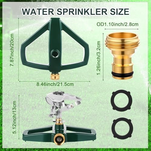 3 Sets Rotating 360 Degree Swivel Garden Sprinkler Pulsating Impact Sprinkler with Metal Base, Heavy Duty Adjustable Garden Hose Sprinklers System for Large Area Lawn Yard(Large Head) - Image 2