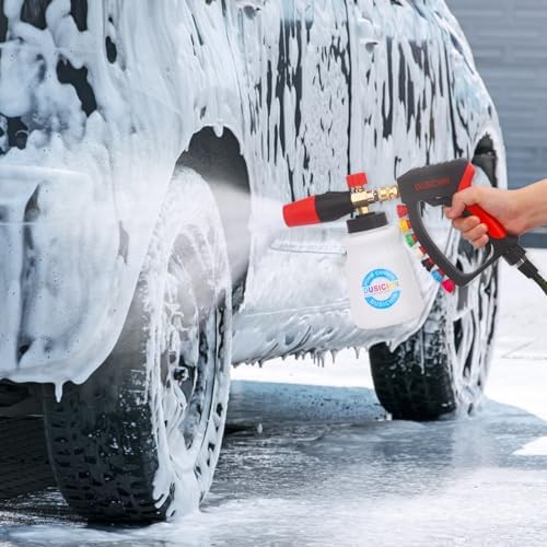 DUSICHIN Short Pressure Washer Gun Swivel Joint 4000 PSI Foam Cannon Lance,7 Pressure Washer Nozzle Tips Car Wash Foam Gun 7 Tip Slots 3/8'' Swivel Quick Connector,M22-14mm M22-15mm Fitting DUS2912 - Image 4