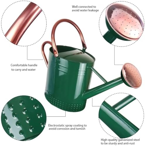 2 Gallon Meltal Garden Watering Can Removable Spout, Galvanized Steel Large Water Can with Embossed Design for Outdoor Indoor Plants (Green, 2 Gallon) - Image 2