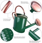 2 Gallon Meltal Garden Watering Can Removable Spout, Galvanized Steel Large Water Can with Embossed Design for Outdoor Indoor Plants (Green, 2 Gallon) - Image 2