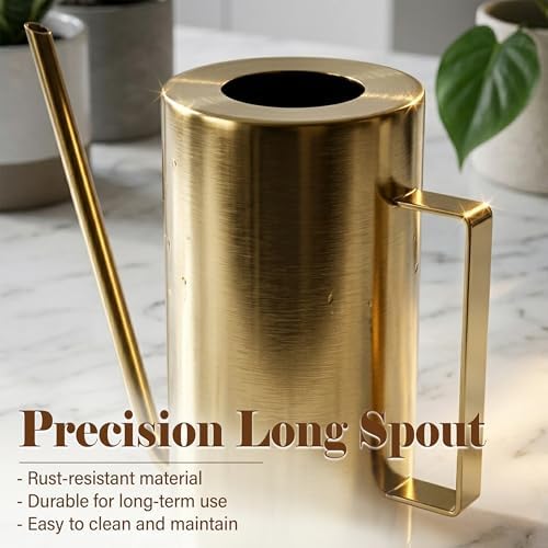 Stainless Steel Plant Watering Can 50oz/1.5L Indoor Modern with Long Spout, Garden Irrigation Metal Tool for House Potted Plants Bonsai Flower Decorative, Gold Color - Image 5