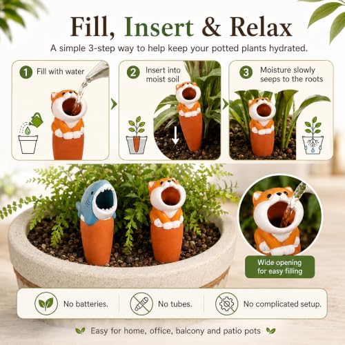 6 Pack Terracotta Self Watering Spikes, Animal Shaped Plant Waterers (#A) - Image 4