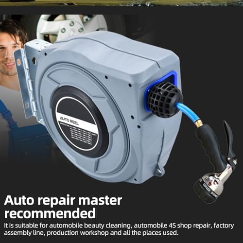 Retractable Wall Mounted Hose Reel with Flexible Length Options Automatic Rewind Storage for Car Washing, Garden Use - Durable Steel Design Blue 82ft (20m) - Image 2