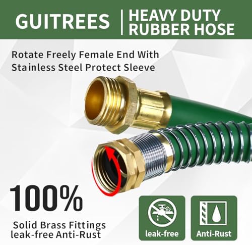 Guitrees 150ft 5/8 Heavy Duty Rubber Garden Hose - 300psi Working, 1000psi Burst - Hot/Cold Water - Five-Layered Braiding for Durability - Versatile for Gardening, Agriculture, Construction (Green) - Image 3