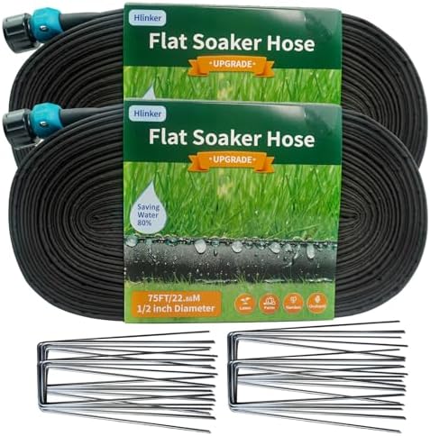 Hlinker 2026 Flat Soaker Hose 150 ft (75ft 2Packs) with Stake for Garden, Linkable Drip Hose Diy Automates Garden Irrigation System Saving 89% Water, Dual-layer Leak-free Design Water Hose with Holes by Hlinker