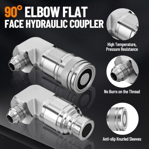 90° Elbow Flat Face Hydraulic Coupler, 1/2" Body Size x 1/2" JIC - Image 2
