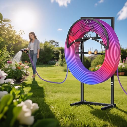 OLV Garden Hose Holder, Freestanding Water Hose Holder Stand with Storage Basket Holds 150-ft Pipe, Heavy Duty Outdoor Decorative Metal Hose Storage Hanger Rack for Outside Yard Lawn Farm - Image 7