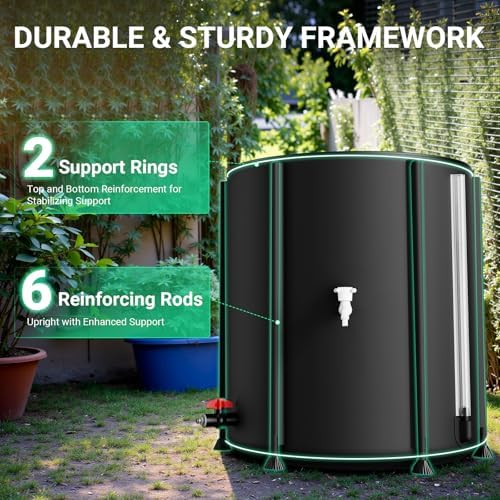SKM Collapsible Rain Barrel, Anti-Leak 1000D 3-Layer PVC, 53 Gallon, Black - Image 3