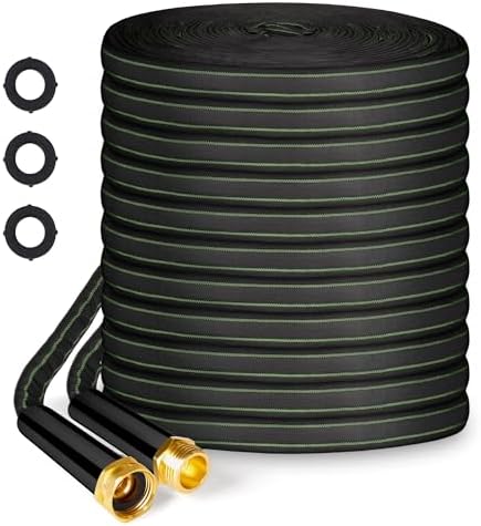 Garden Hose 75ft Flexible Water Hose Non-Expandable High Pressure Kink-Free Leakproof Durable Portable Lightweight Outdoor Yard Lawn Black Fabric Watering Hose with 3/4" Aluminum Fittings by YEENUO