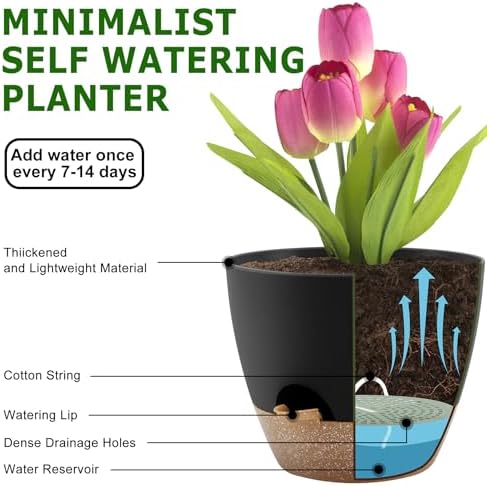 QRRICA 12/10/9 Inch Self Watering Pots for Indoor/Outdoor Plants - Image 4
